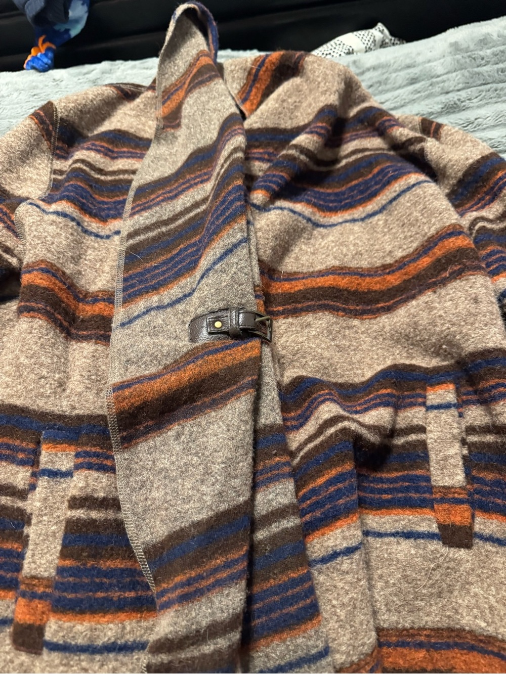 Fenn Wright Manson Beige Sweater Cardigan with Blue and Rust Stripes